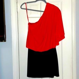 Jessica Simpson S one shoulder navy & orange dress